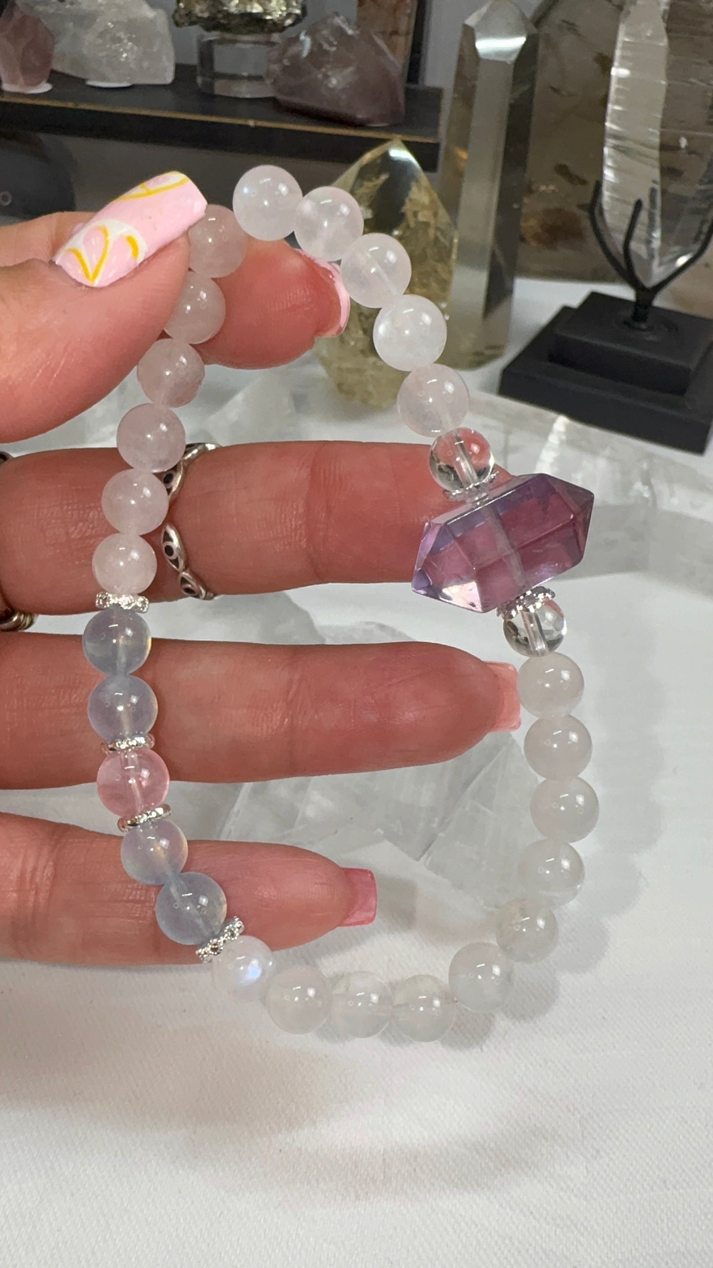 DT Amethyst, Aquamarine, Pink Morganite l, & Clear Quartz Bracelet