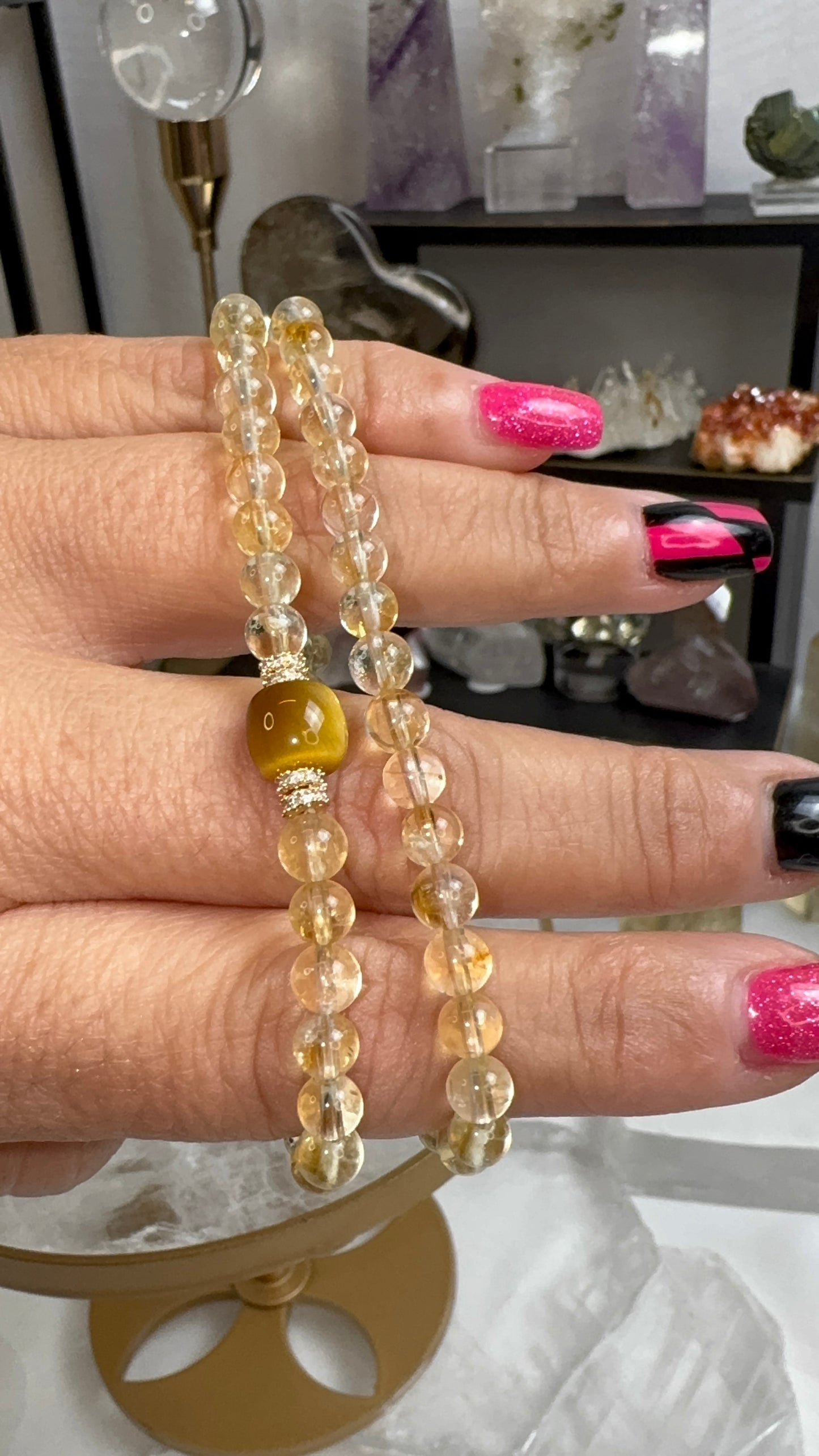 Citrine & Tigers Eye Double Loop Bracelet