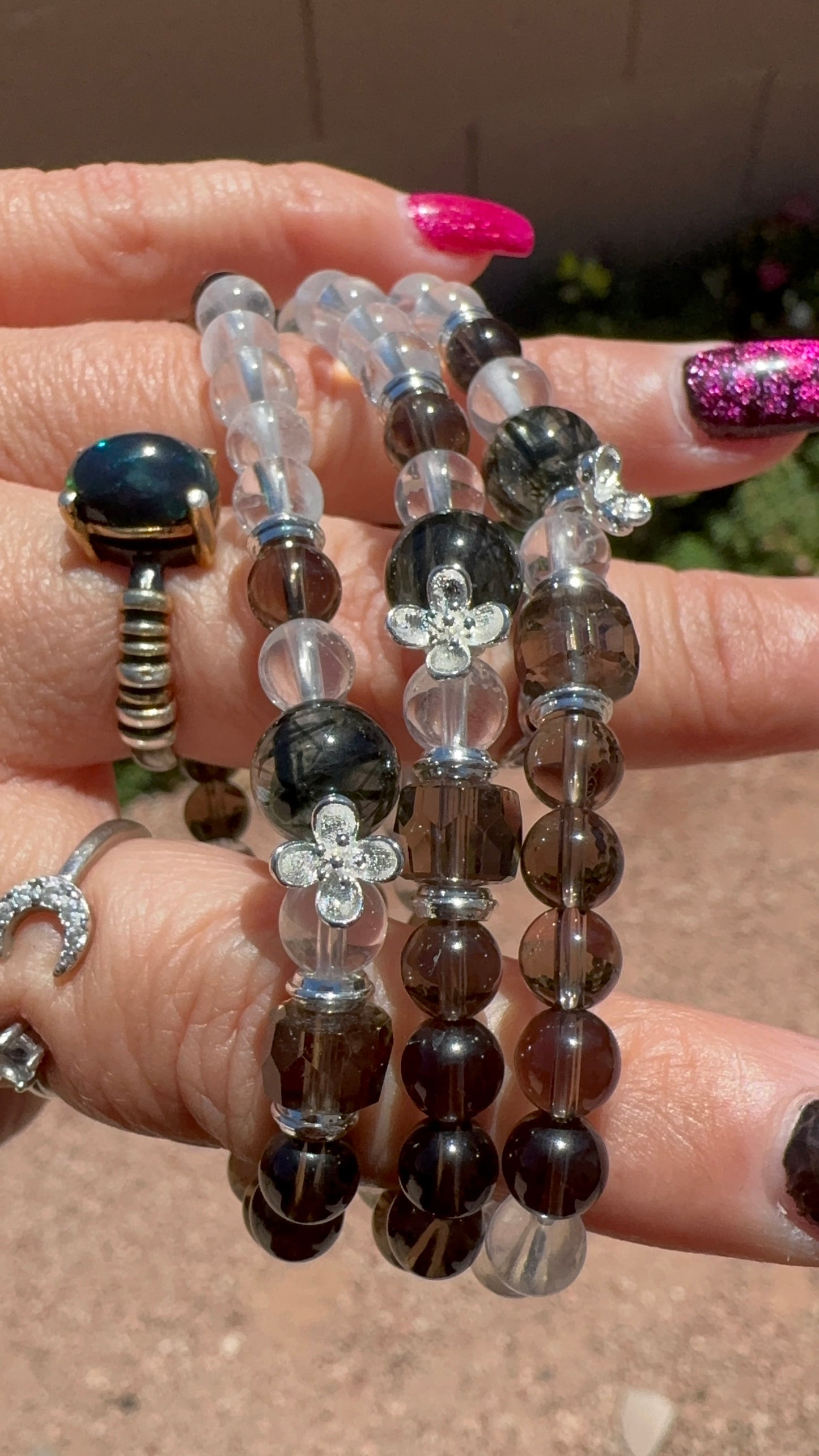 Clear, Smoky Quartz, and Green Rutile Bracelet