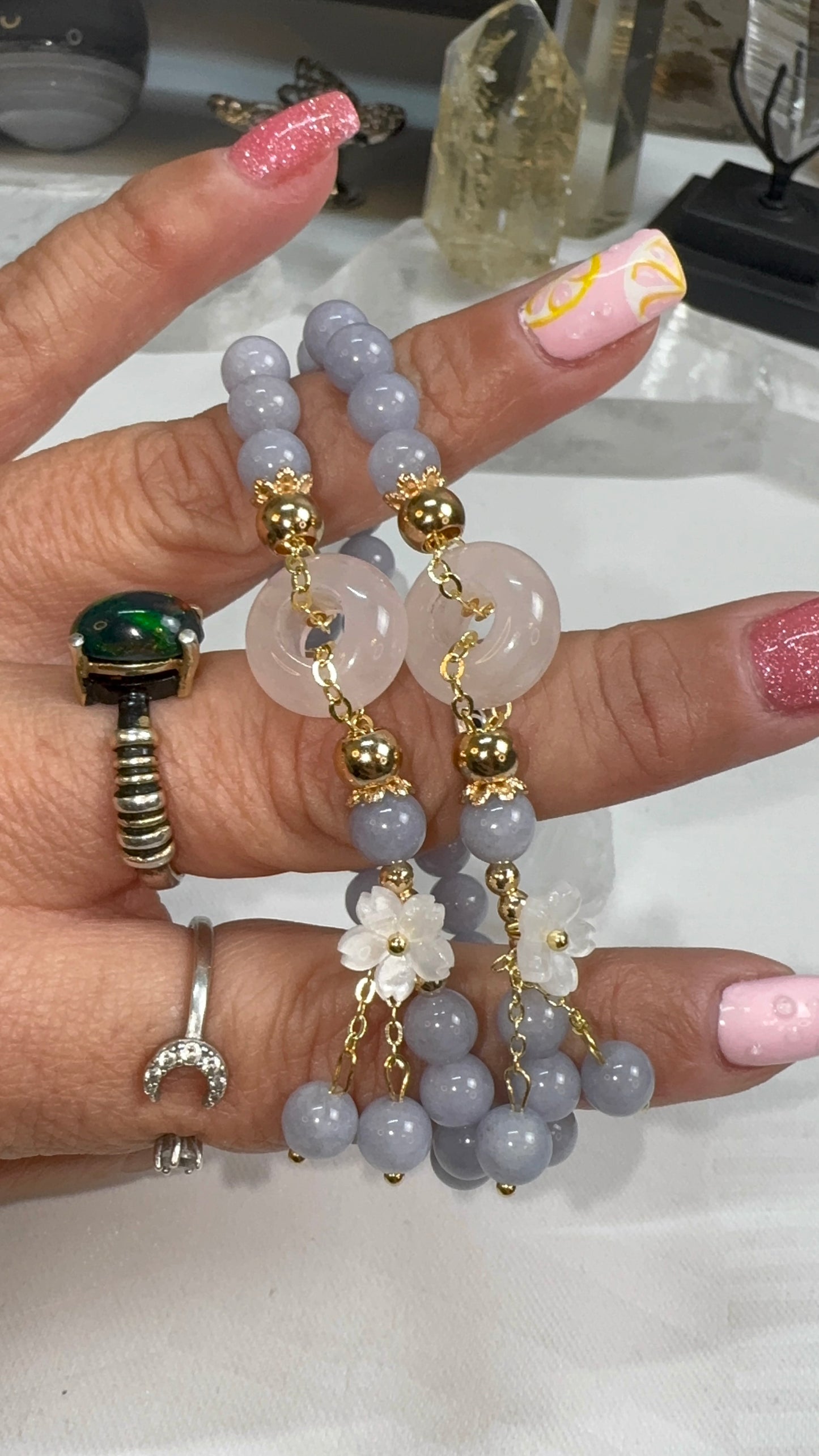 Angelite, Rose Quartz, & Flower Shell