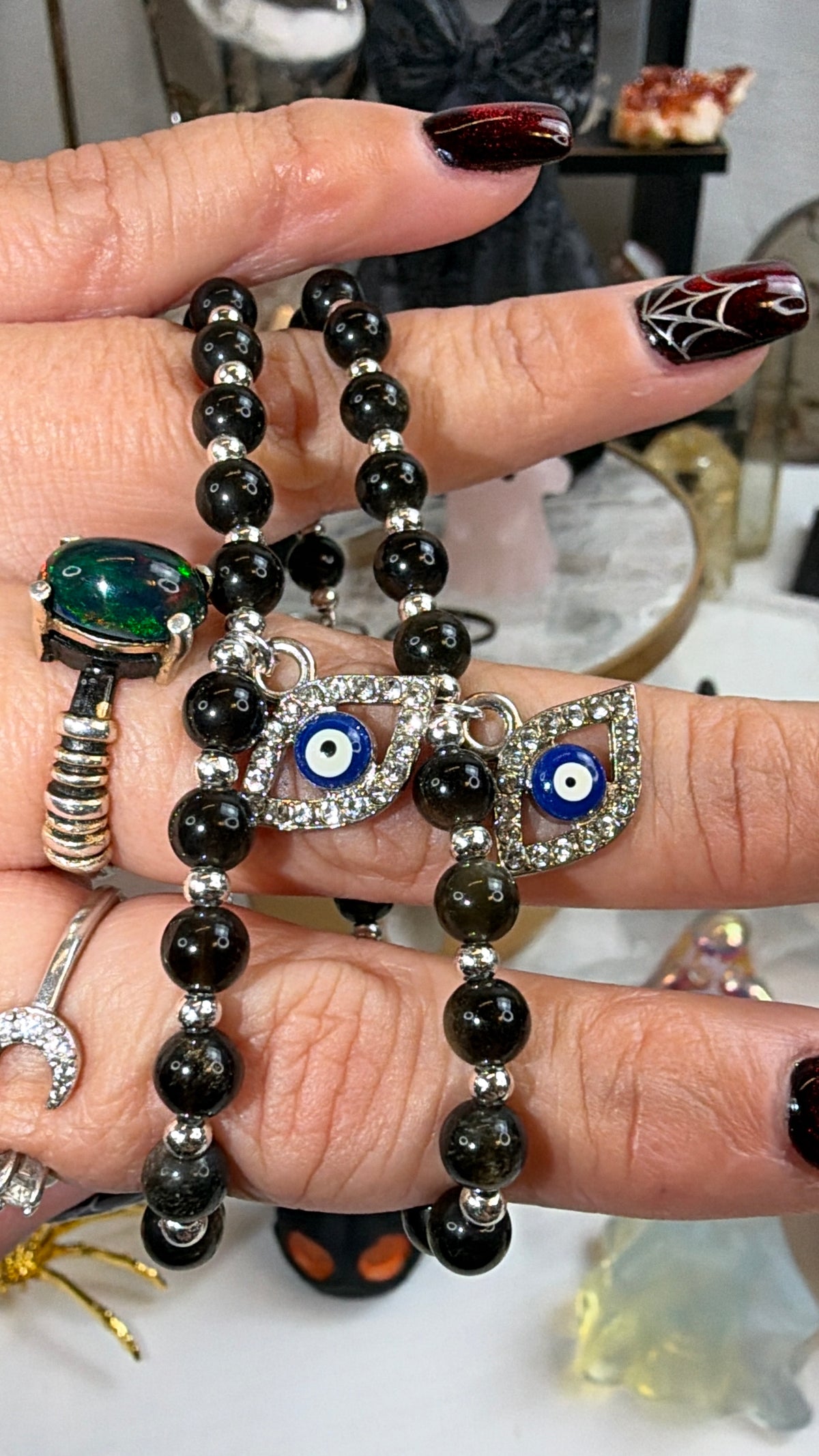 Evil Eye Golden Obsidian Adjustable Bracelet