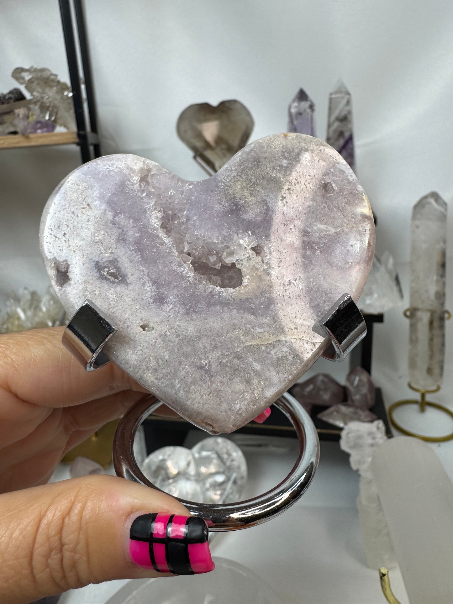 Lavender pink amethyst heart with stand
