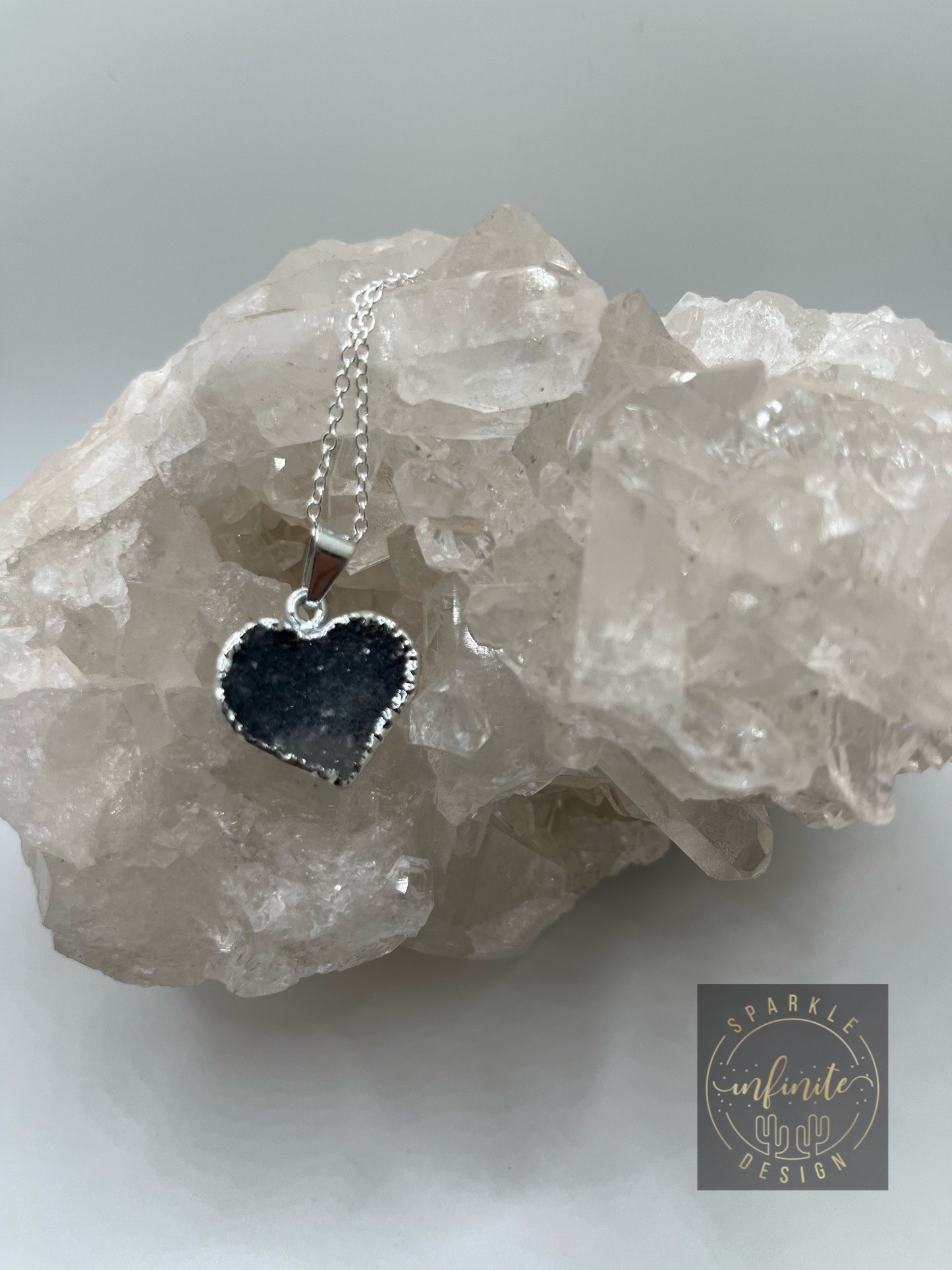 Grey Druzy Agate Heart Necklace