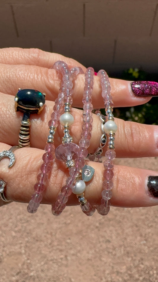 Strawberry Quartz & Amethyst 4 wrap bracelet
