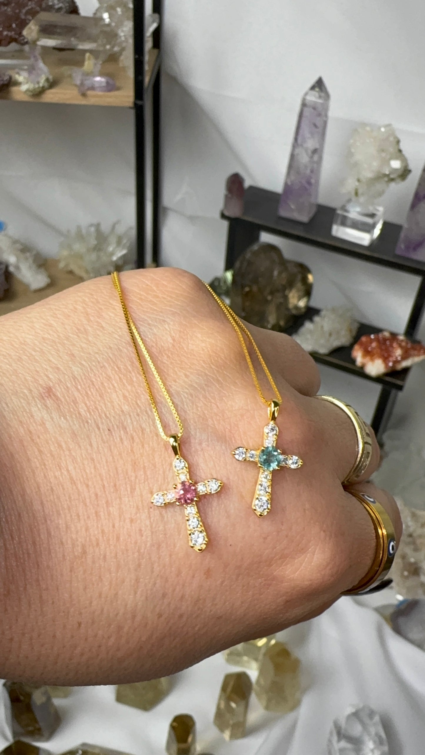 Tourmaline & Sterling Silver Cross pendant and chain