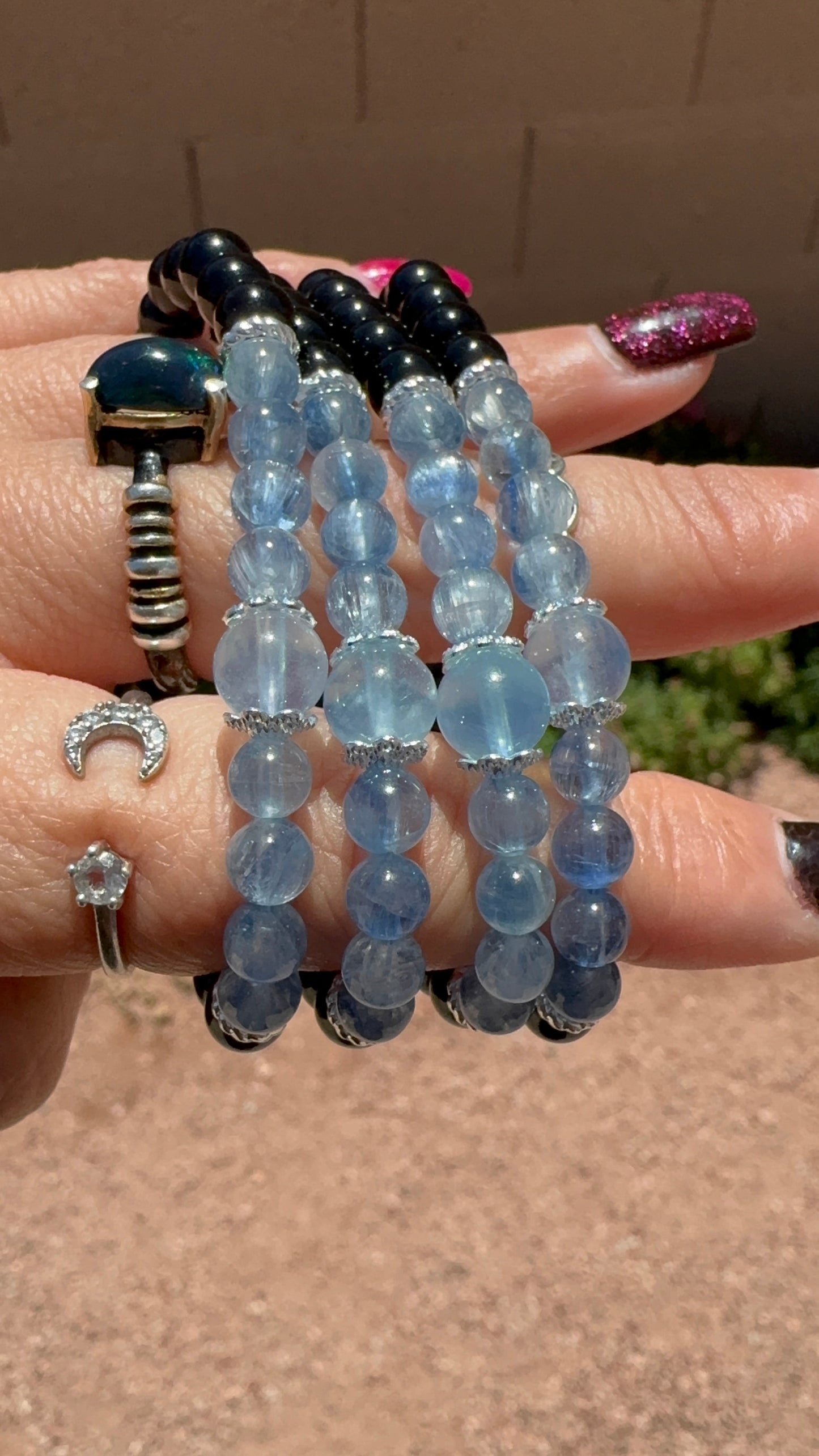 Black Tourmaline, Kyanite, & Aquamarine Bracelet