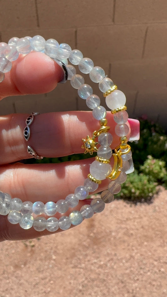 Labradorite & Moonstone Bracelet moon charm
