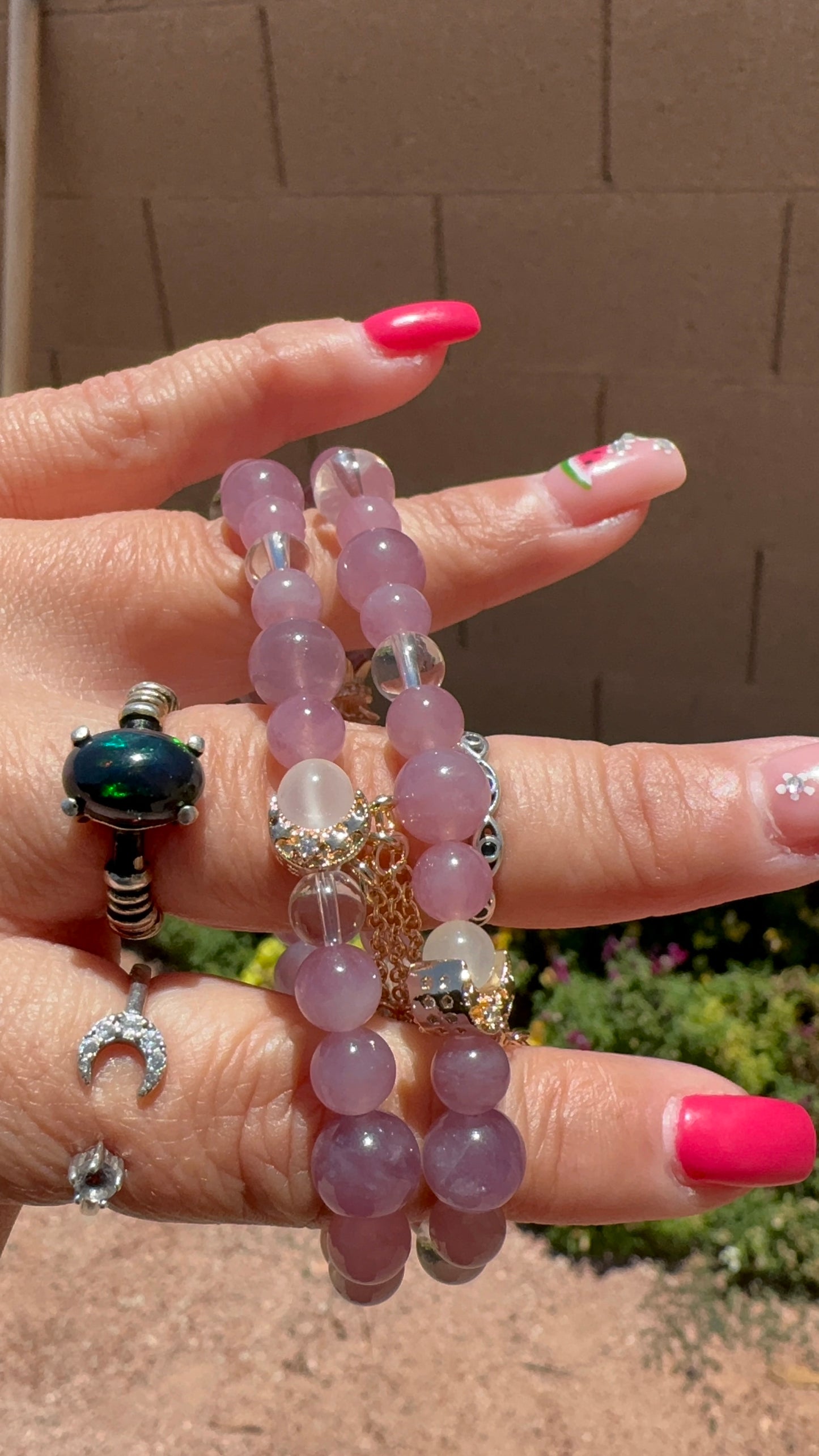 Lavender Rose Quartz, Clear Quartz, & White Moonstone Bracelet