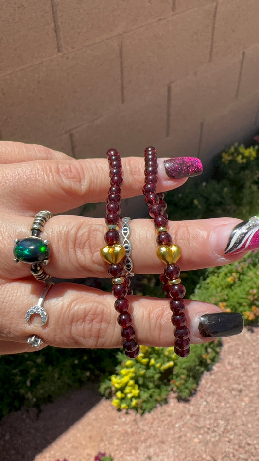 Garnet & Gold Heart Bracelet