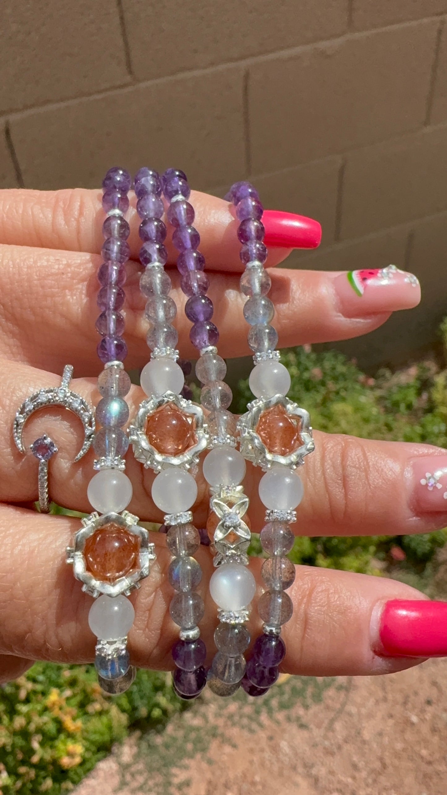 Amethyst, Sunstone, Labradorite, and Moonstone Bracelet
