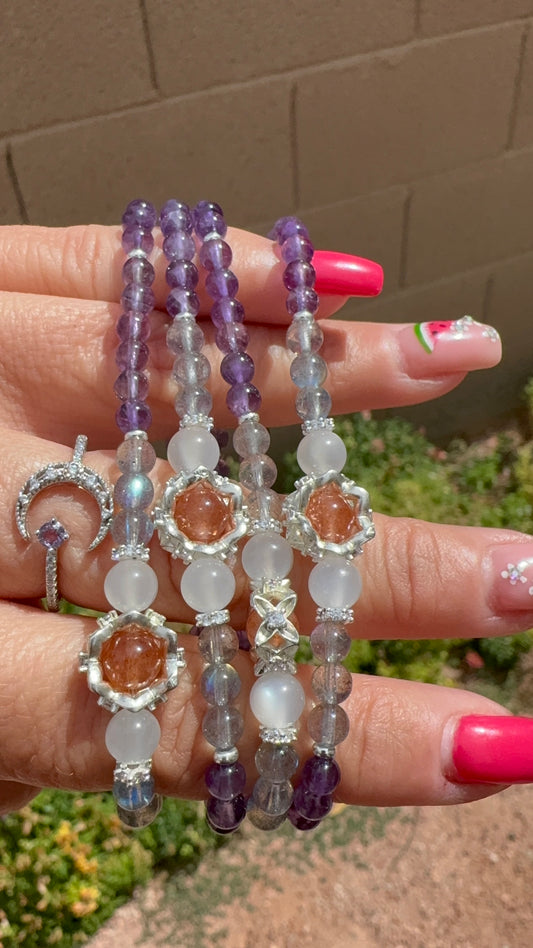 Amethyst, Sunstone, Labradorite, and Moonstone Bracelet