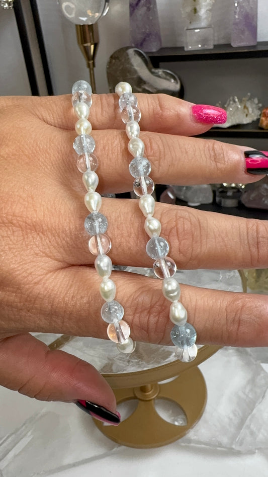 Topaz, Clear Quartz, and Pearls Bracelet