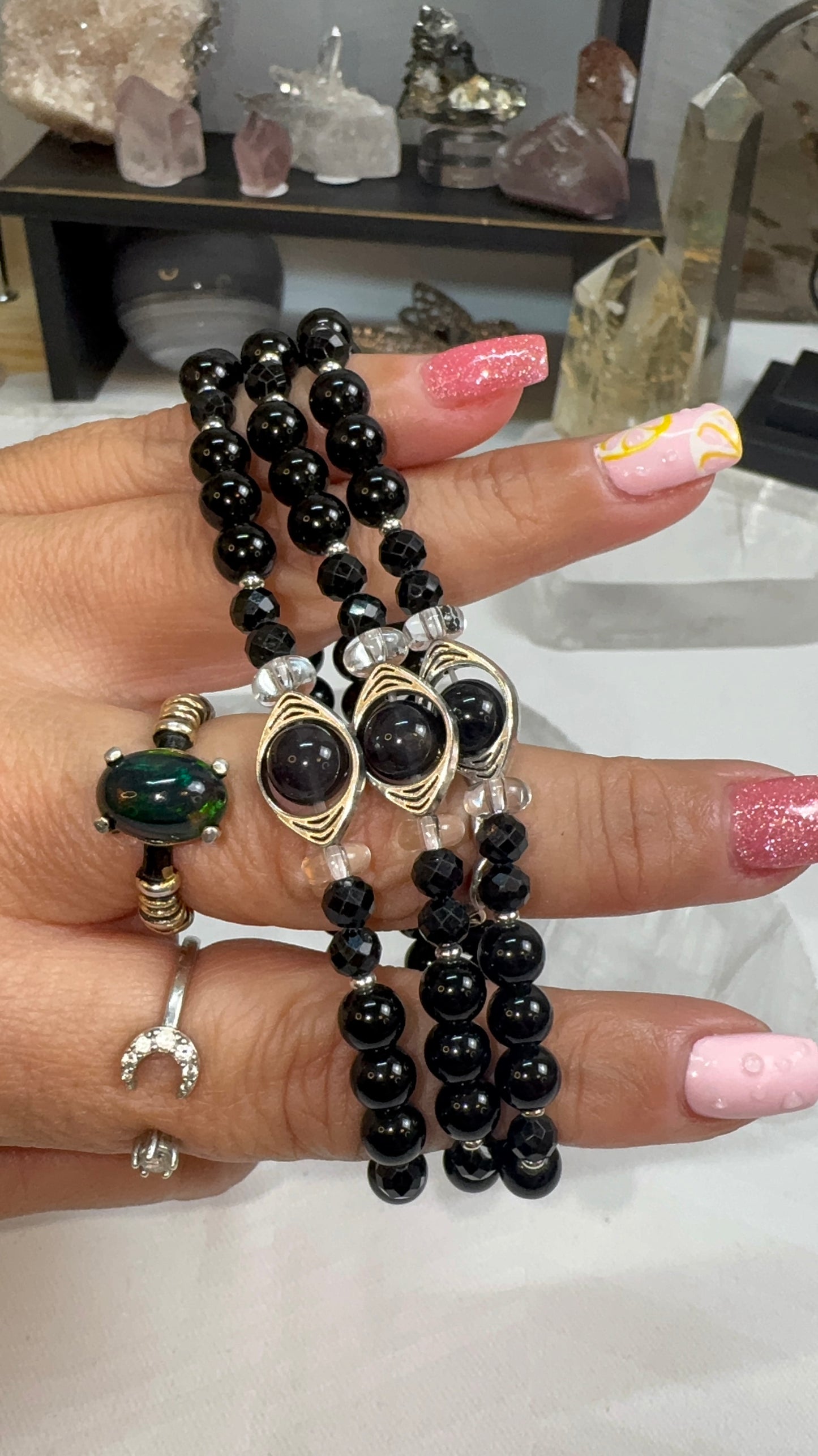 Iolite, Obsidian, & Clear Quartz Bracelet