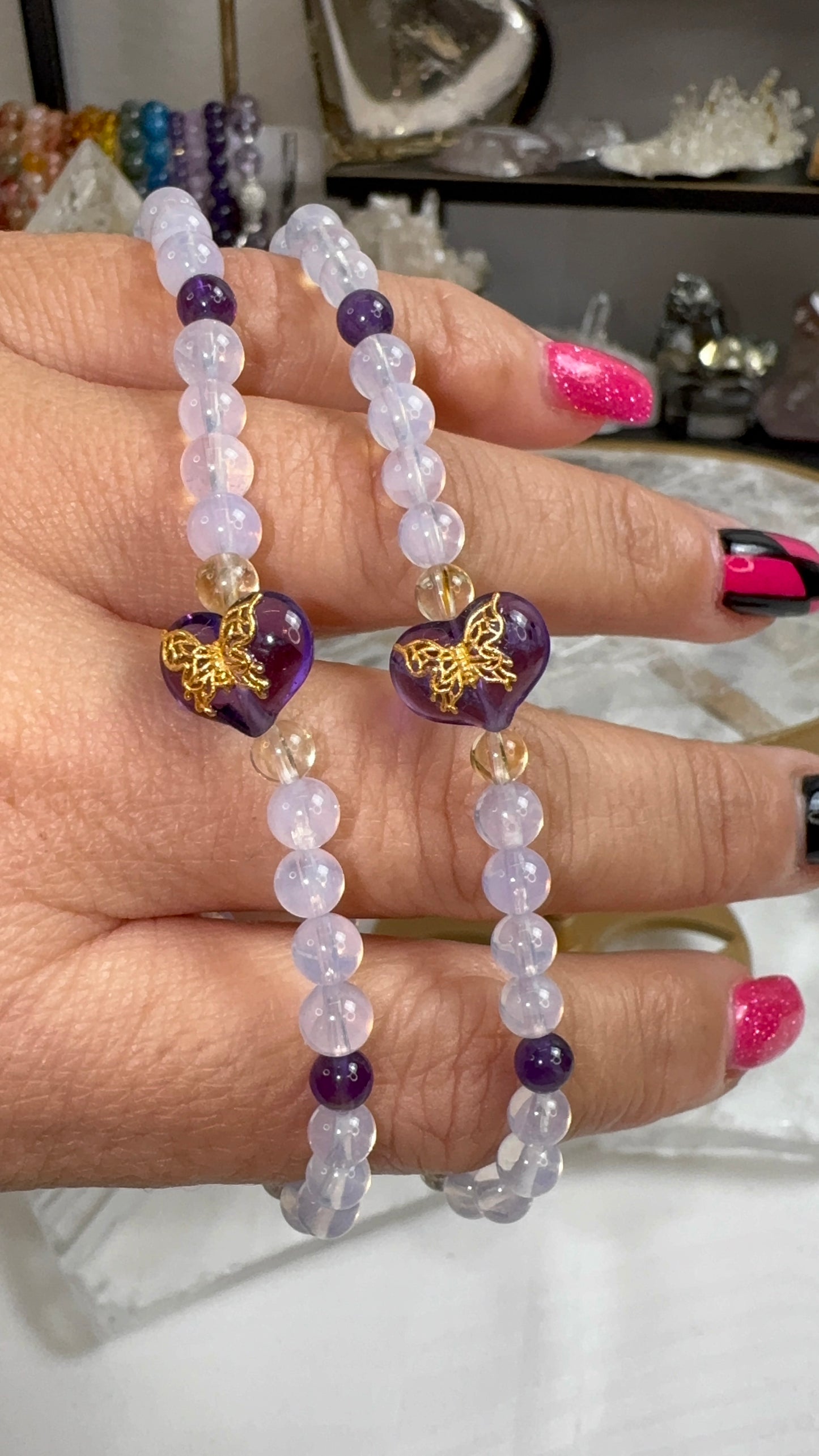 Lavender Moon Quartz, Amethyst, Citrine, and Labradorite Bracelet
