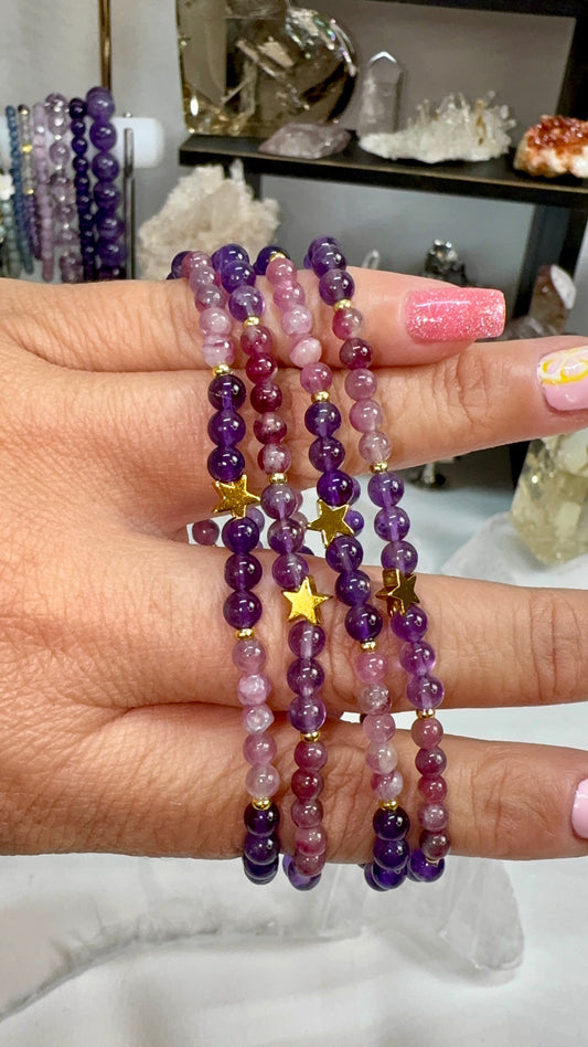 Pink Tourmaline & Amethyst Bracelet
