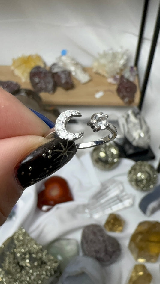 Silver Clear Quartz Moon Ring