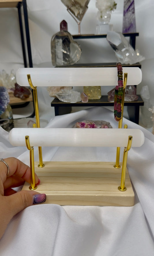 Live - Double Selenite Bracelet Holder Gold