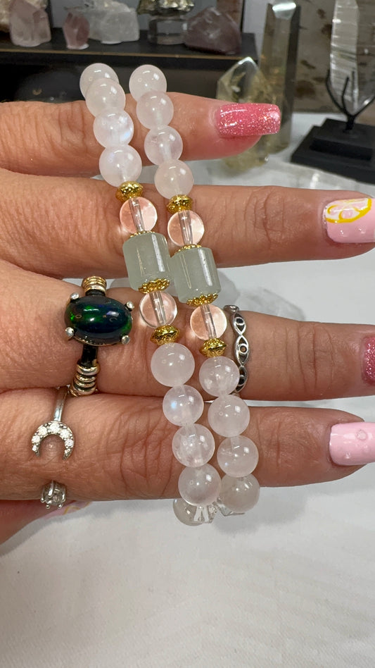 Moonstone, Jade, & Clear Quartz Bracelet
