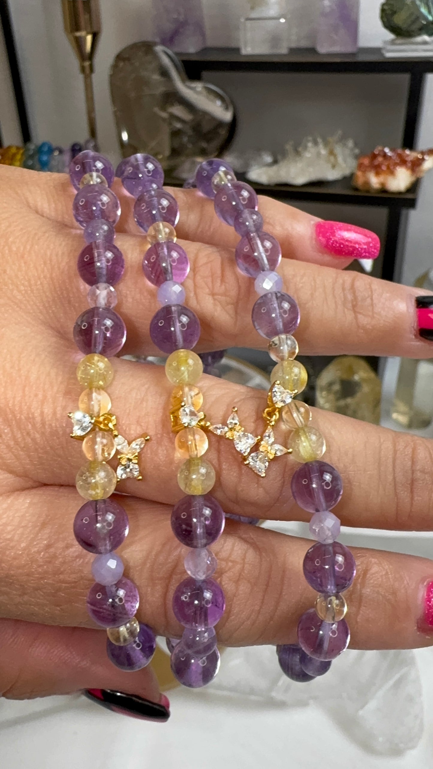 Amethyst, Golden Rutile, Lavender Moon Quartz, and Citrine Bracelet