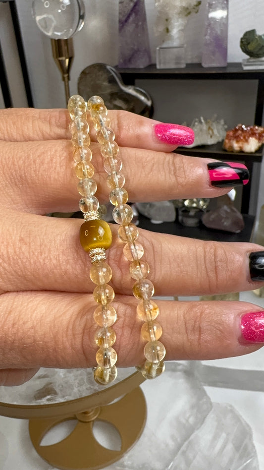 Citrine & Tigers Eye Double Loop Bracelet