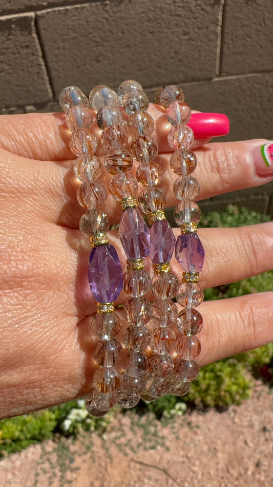 Black & Gold Super 7 and Amethyst Bracelet