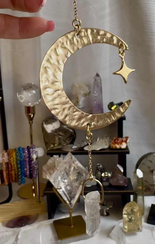 Moon & Clear Quartz Wall Charm