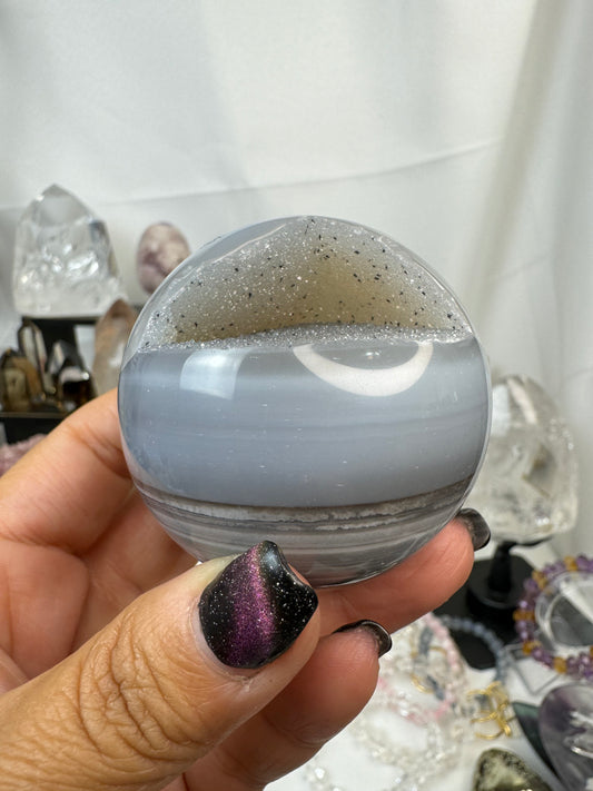 Grey Druzy Agate Sphere Crystal