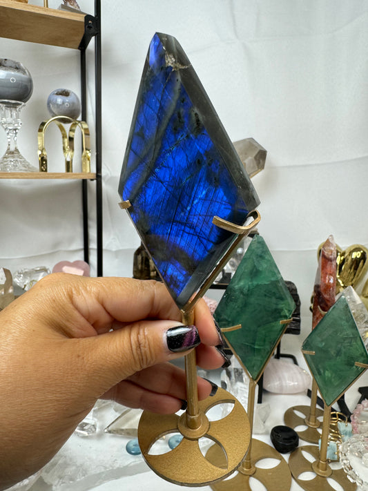 Blue Labradorite Diamond Crystal on stand