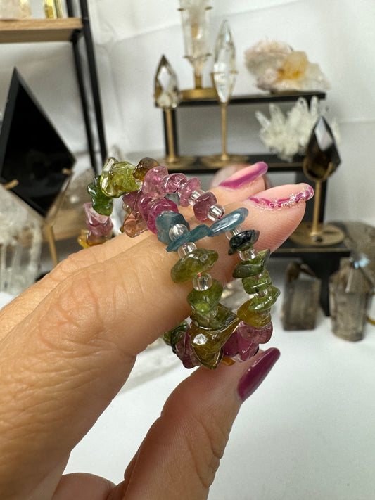 Watermelon Tourmaline Chips Bracelet