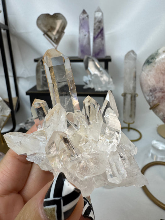 Clear Quartz Cluster with small golden healer inclusion Crystal