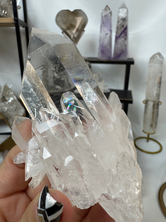Clear Quartz Crystal Cluster with rainbows