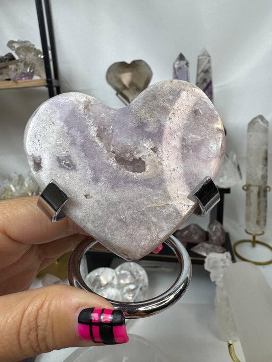 Lavender pink amethyst heart with stand