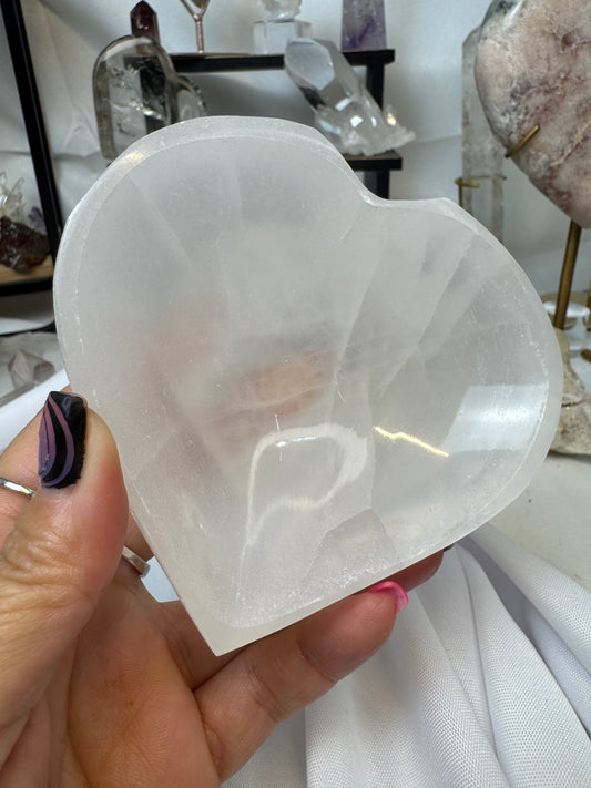 Live - Small Selenite Heart Bowl