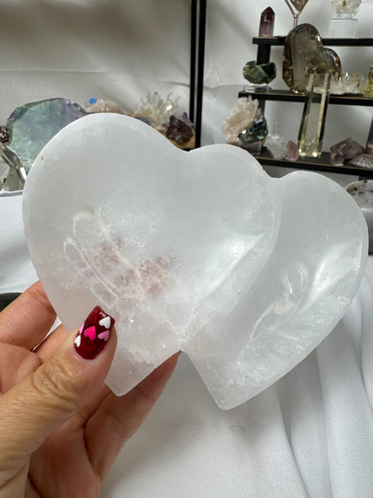 Double Heart Selenite Bowl