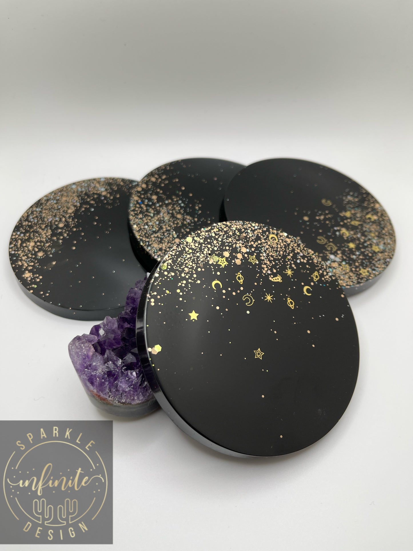 Black and Gold Round Coasters