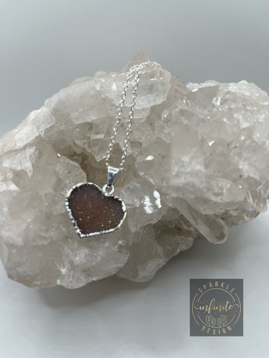 Light Pink Druzy Agate Heart Necklace