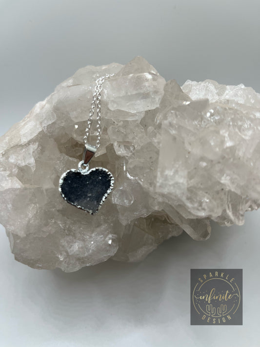 Grey Druzy Agate Heart Necklace