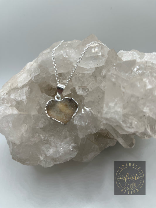 Creamy White Druzy Agate Heart Necklace