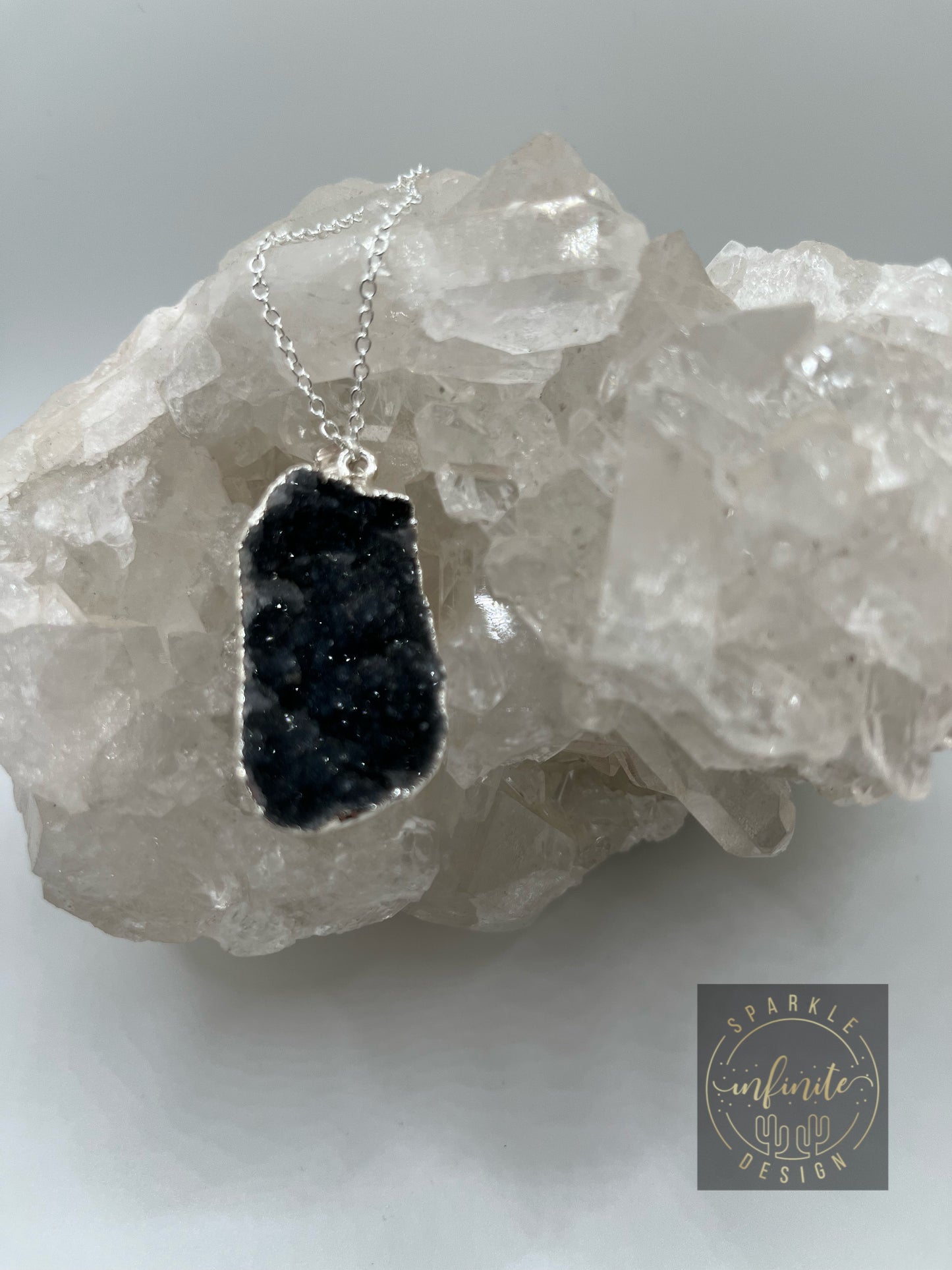 Dark Grey Druzy Agate Necklace