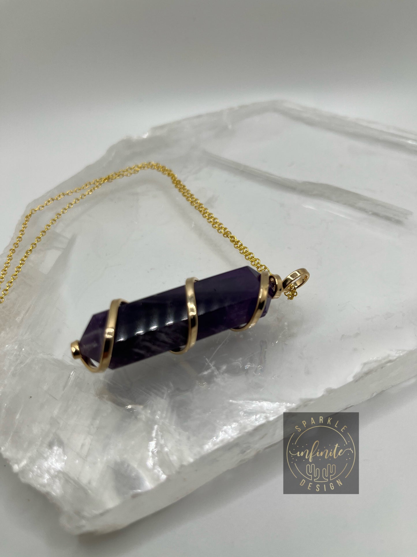 Amethyst DT Spiral Wrapped Necklace