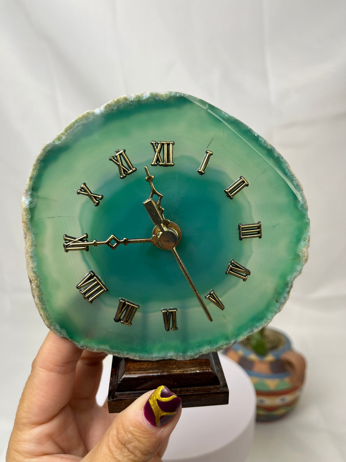 Green Agate Slice Crystal Clock