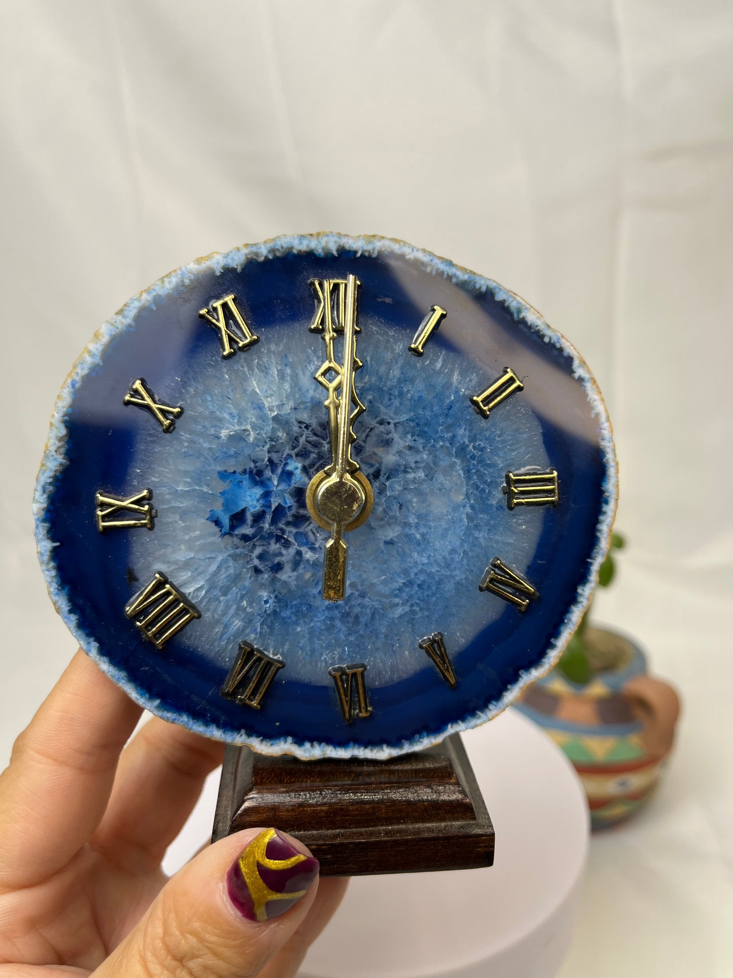 Blue Agate Slice Crystal Clock