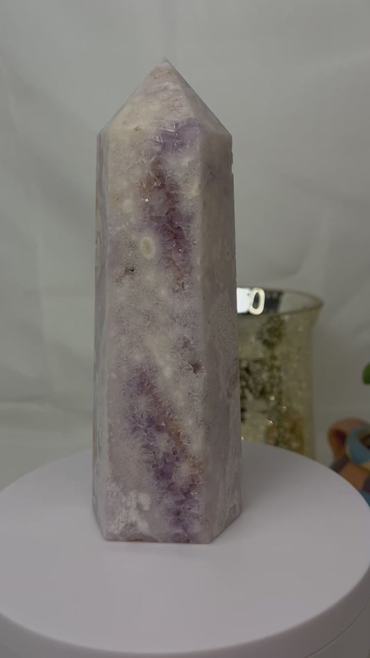 Pink Amethyst Flower Agate Crystal Tower