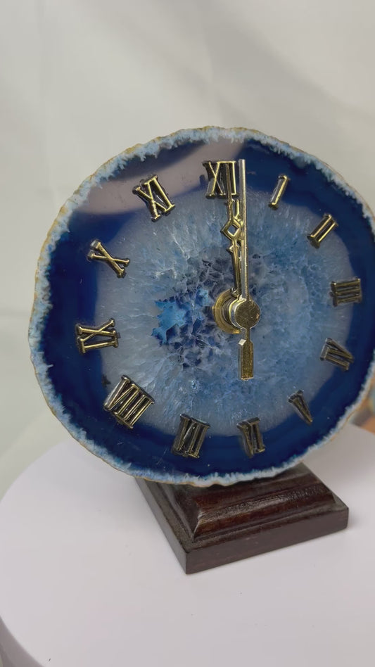 Blue Agate Slice Crystal Clock