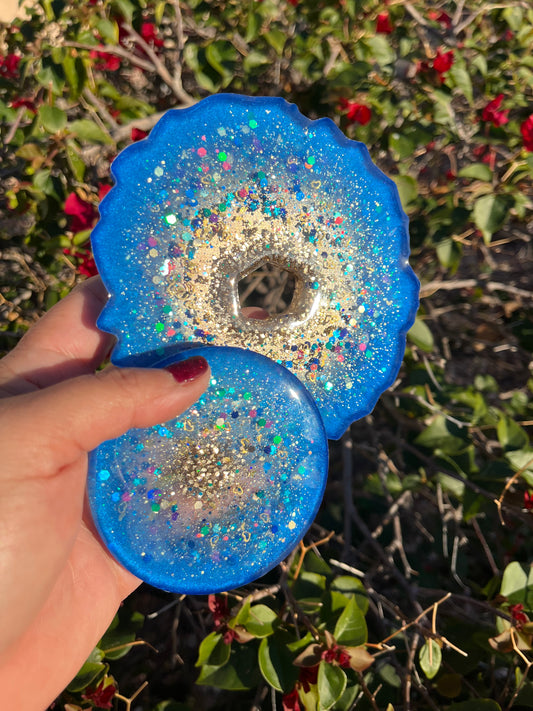 Set of 2 Blue Geode Coasters Set