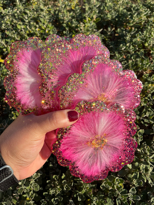 Set of 4 Pink Flower Coasters