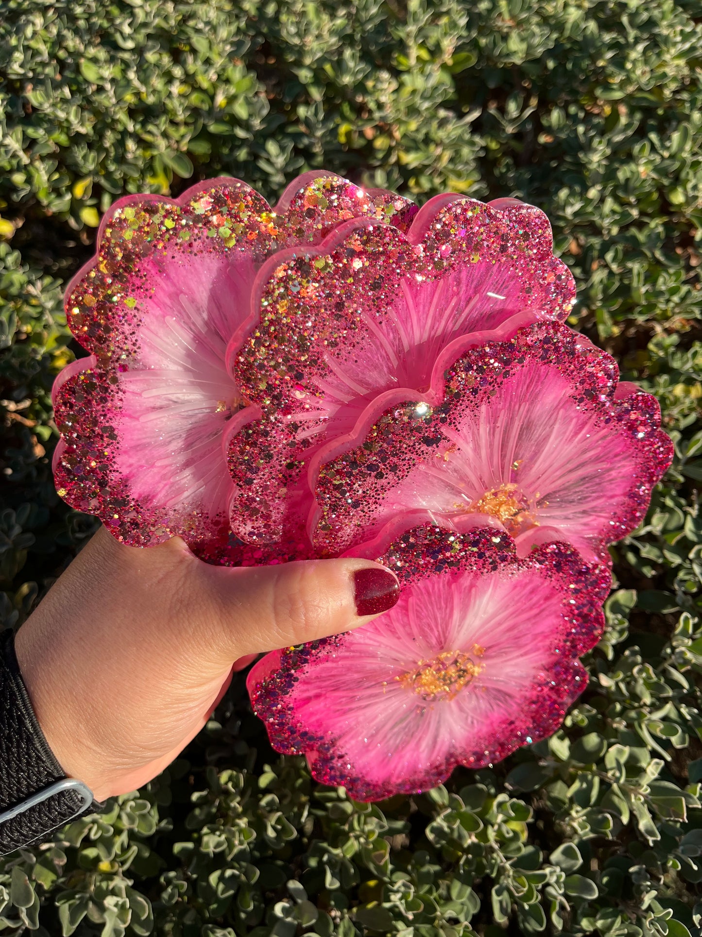 Set of 4 Pink Flower Coasters